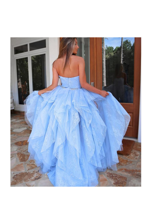 Light blue evening dress with lace | Cocktail dresses short front long back