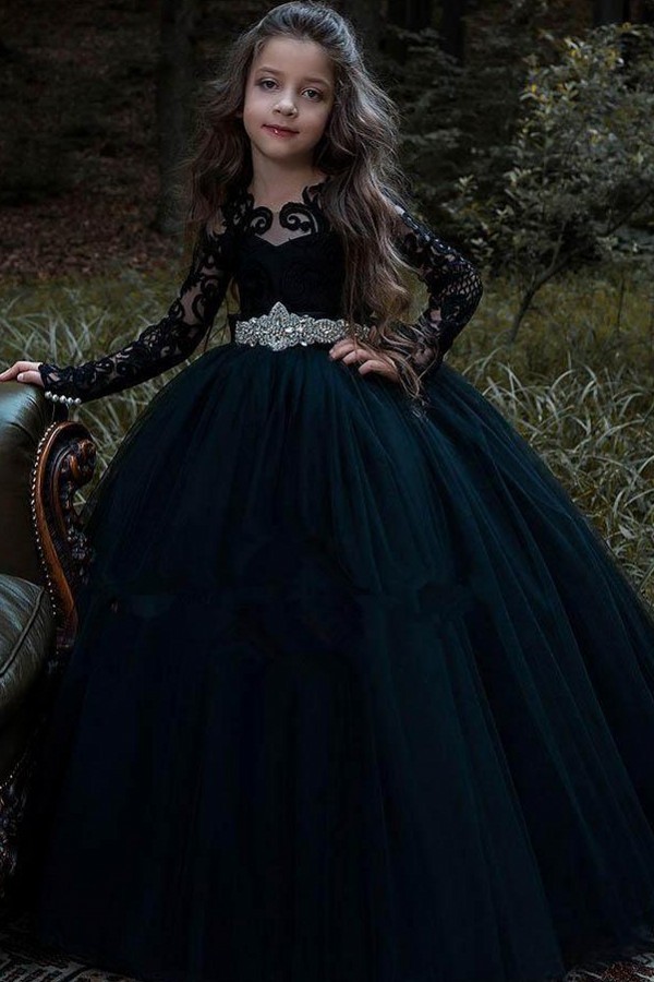Schöne Blumenmädchenkleider Schwarz | Prinzessin Kinder Hochzeitskleid