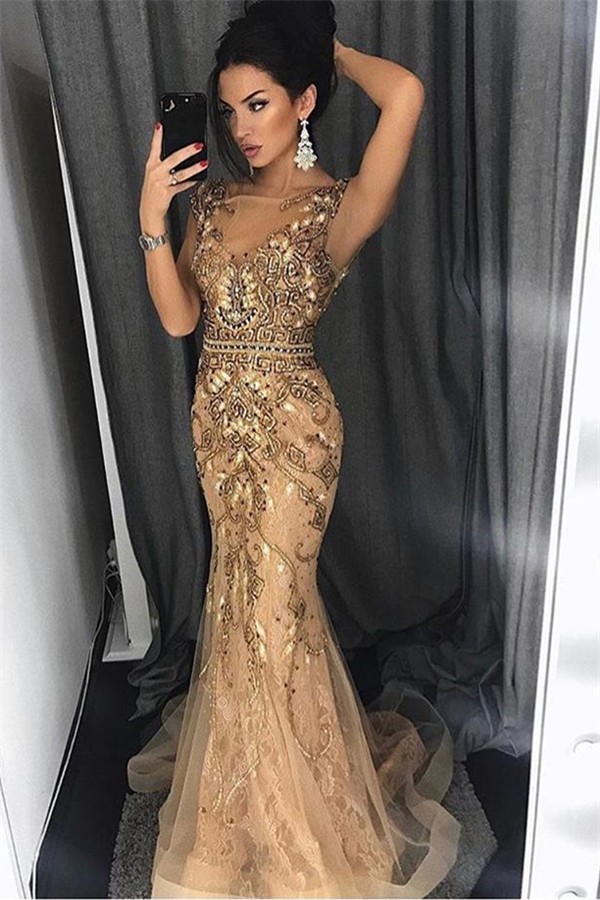 Luxus Abendkleid Gold | Abendkleider Lang Glitzer Online