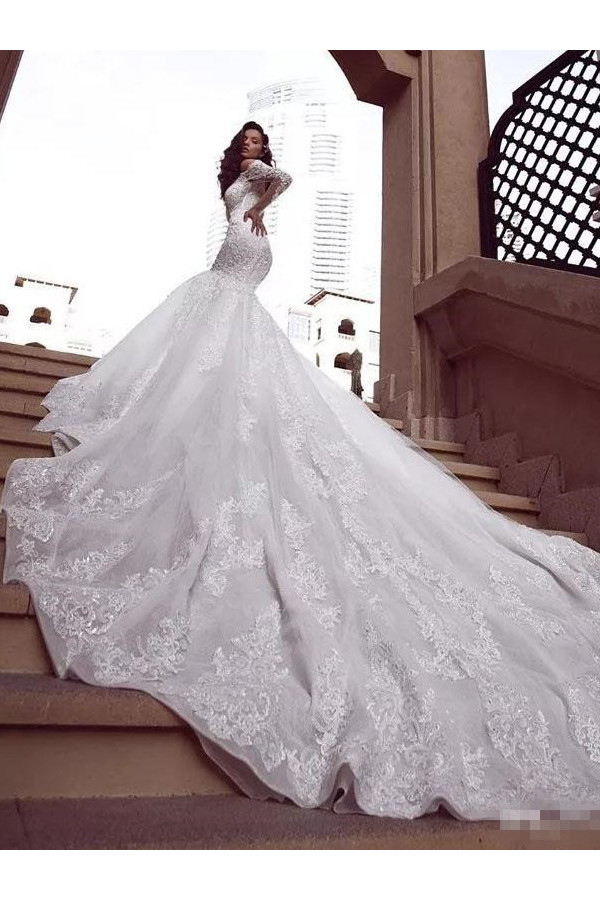 Elegante Brautkleid Mit Ärmel | Hochzeitskleider Meerjungfrau Online