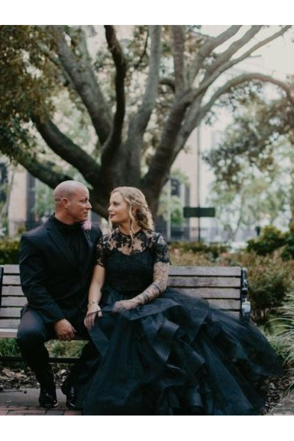 2 Part Wedding Dresses With Sleeves | Lace wedding dress black