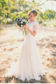 Elegant beach wedding dresses white with sleeves lace tulle wedding gowns with train
