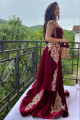 Wine red evening dresses long cheap | Velvet evening wear online