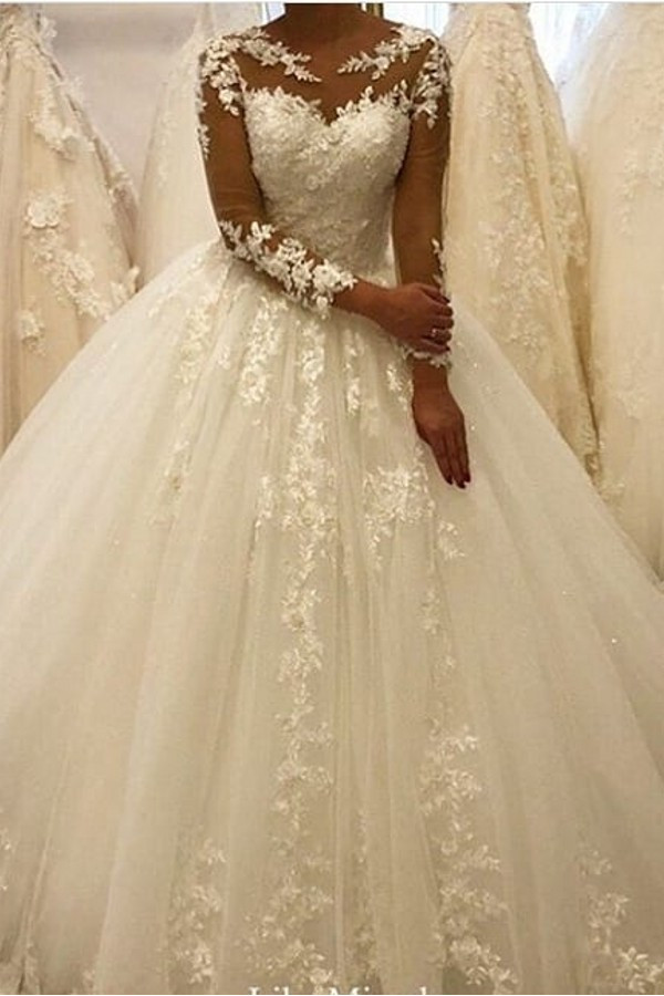 Elegant wedding dresses with sleeves | Wedding dress a line with lace