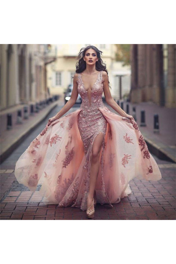Elegante Rosa Abendkleider Spitze Träger Tüll Abendmoden Abiballkleider Günstig