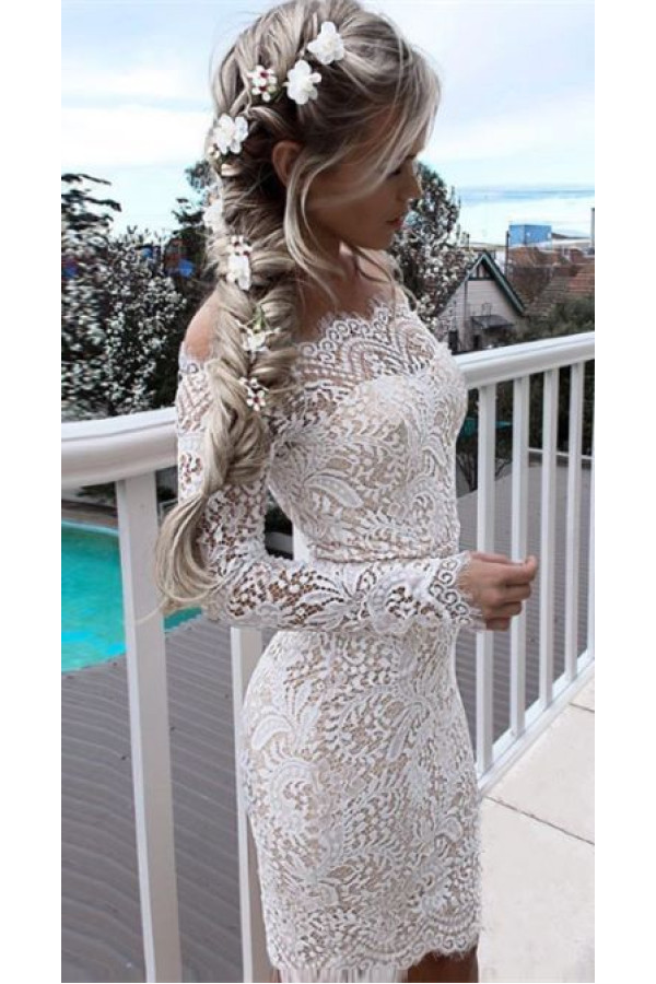 Cheap Cocktail Dresses With Sleeves Lace Mermaid Short Evening Dresses Under 100