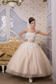 Champagne wedding dresses short with lace tulle calf-length wedding dresses bridal