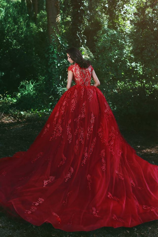 Elegante Rote Abendkleider Lang Mir Spitze Günstig Tülle Abendmoden Abiballkleider 