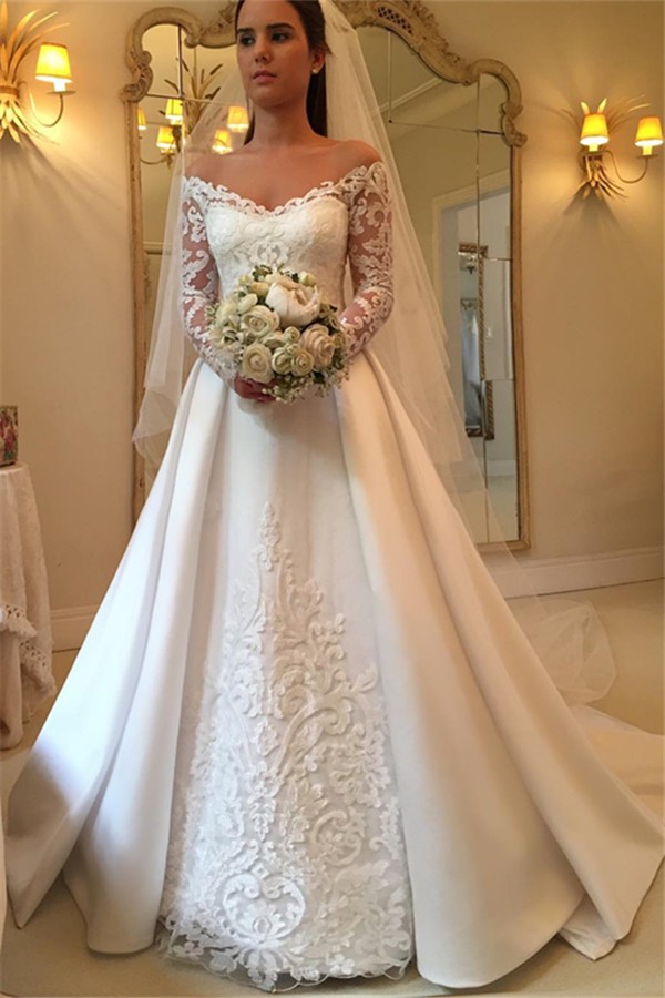Simple Wedding Dresses A Line Lace Wedding Dresses With Sleeves