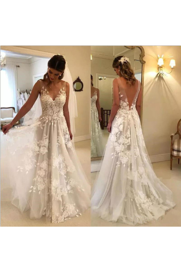 Elegant Brautkleider Weiße Günstig Spitze Hochzeitskleider Online Shop