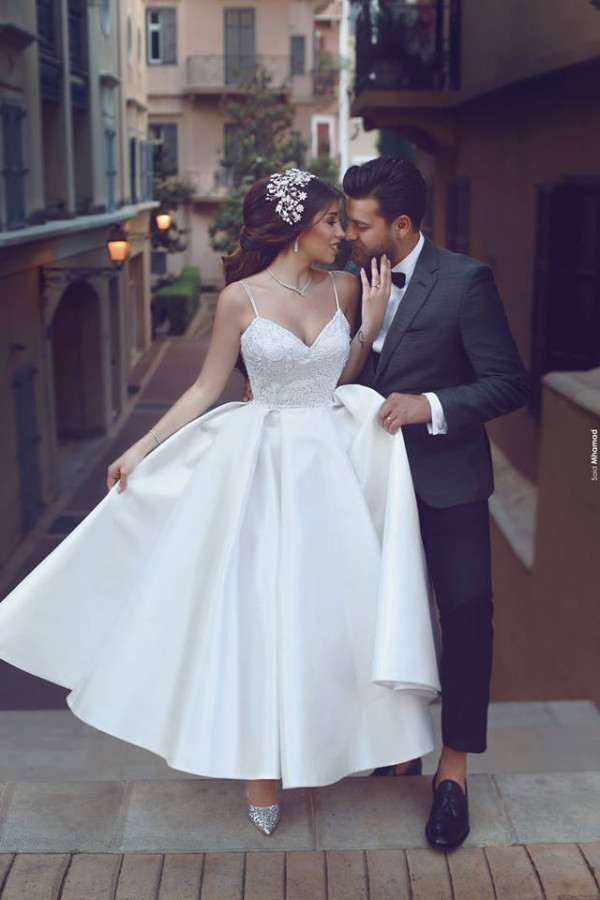 Cheap Wedding Dresses Short A Line Satin Bridal Gowns Online For Wedding