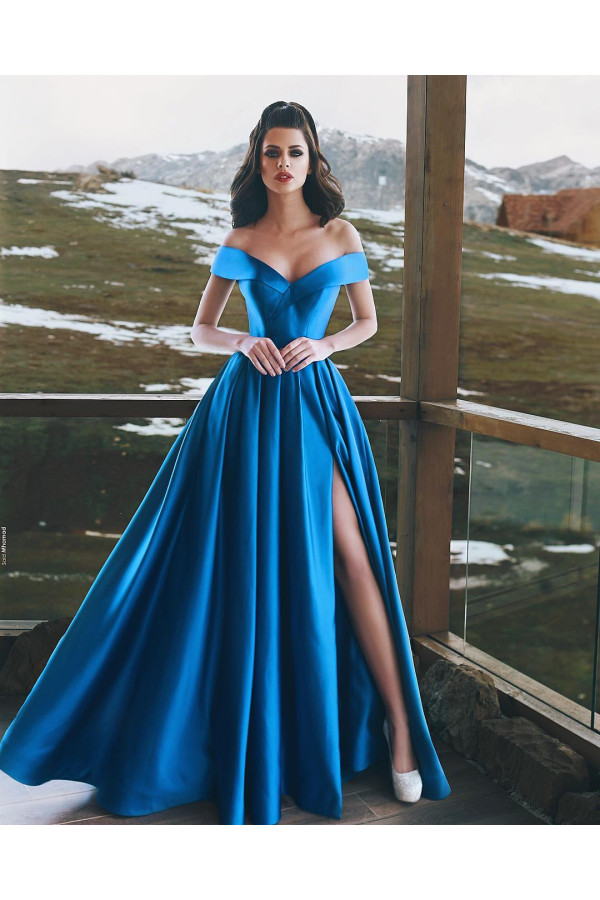 Royal Blaue Abendkleider Lang Günstig A Linie Abiballkleider Abendmoden Online