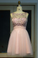 Pink Cocktail Dresses Short Beaded A Line Tulle Evening Dresses Prom Dresses