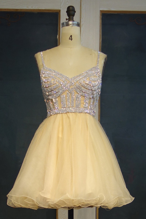 Yellow Cocktail Dresses Short With Crystal Prom Dresses Cheap