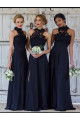 Dark blue maid dresses long with lace halter neck dresses for bridesmaids