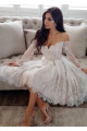 Modern White Wedding Dresses Short A Line Knee Length Wedding Dresses With Sleeves