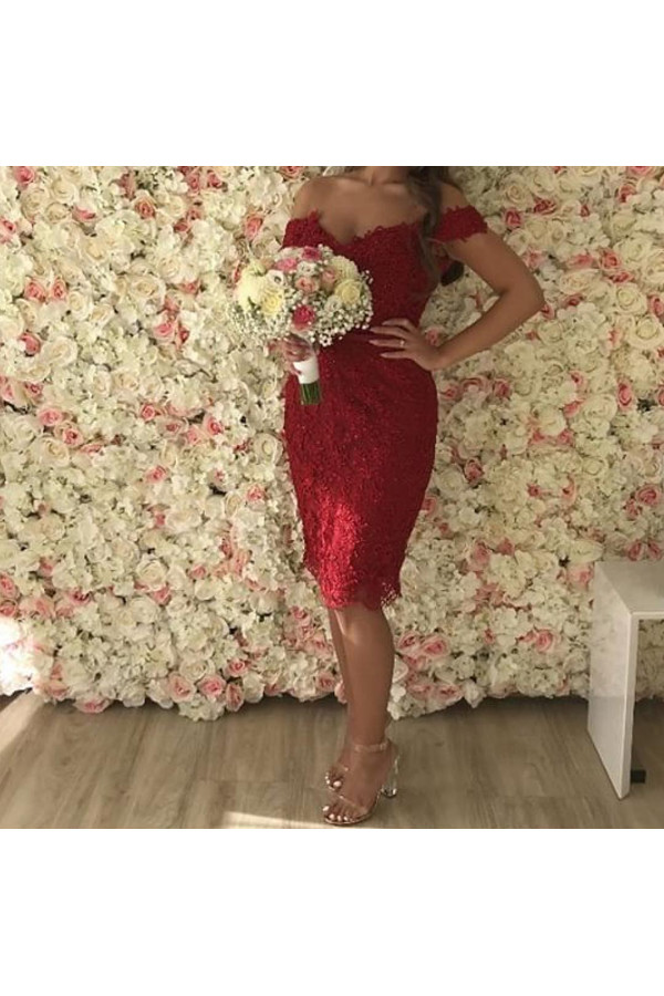 Elegant Red Cocktail Dresses Lace Short Prom Dresses Online