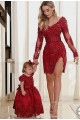 Elegant Red Evening Dresses Short Mini Mother Evening Wear Lace