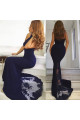 Dunkel Navy Blau Abendkleider Lang Günstig Spitze Chiffon Kleid Online