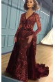 Burgundy Abendkleider mit Ärmel | Velvet Abendkleid Günstig Online