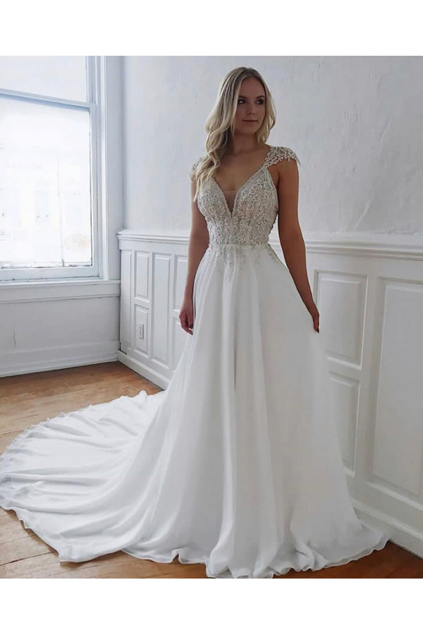 Fashion Wedding Dresses Long Chiffon | Wedding dresses with lace