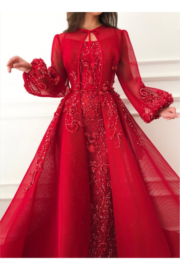 Luxus Abendkleider Mit Ärmel | Rote Abendkleid Lang Günstig