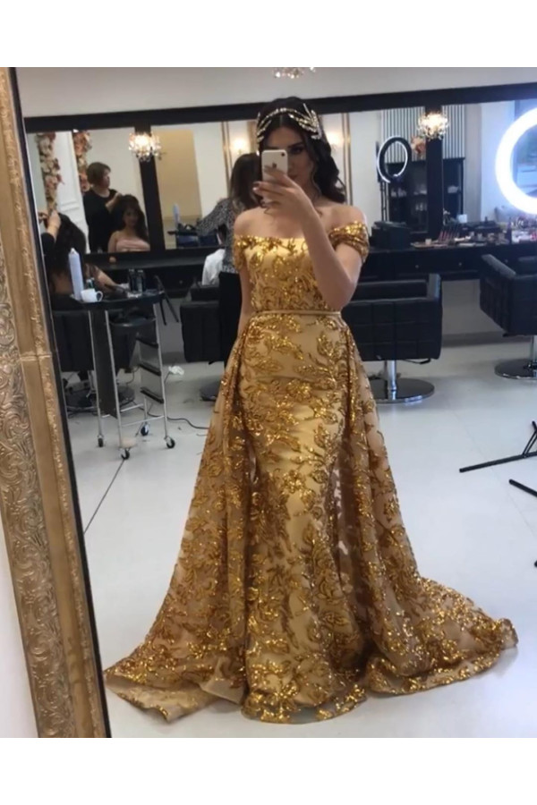 Gold Abendkleider Luxus | Abiballkleider Lang Glitzer Online