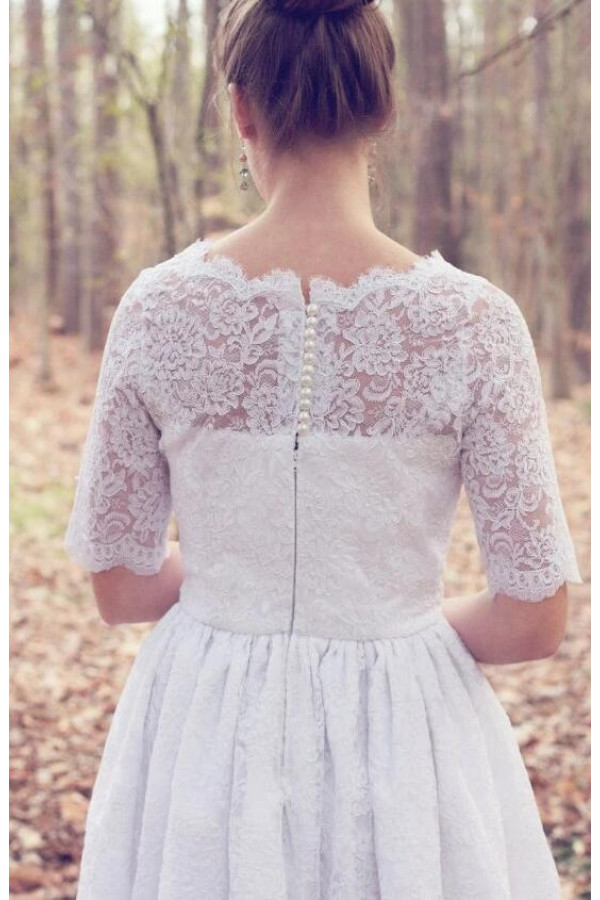 Simple wedding dresses short A line | Lace wedding dresses with sleeves