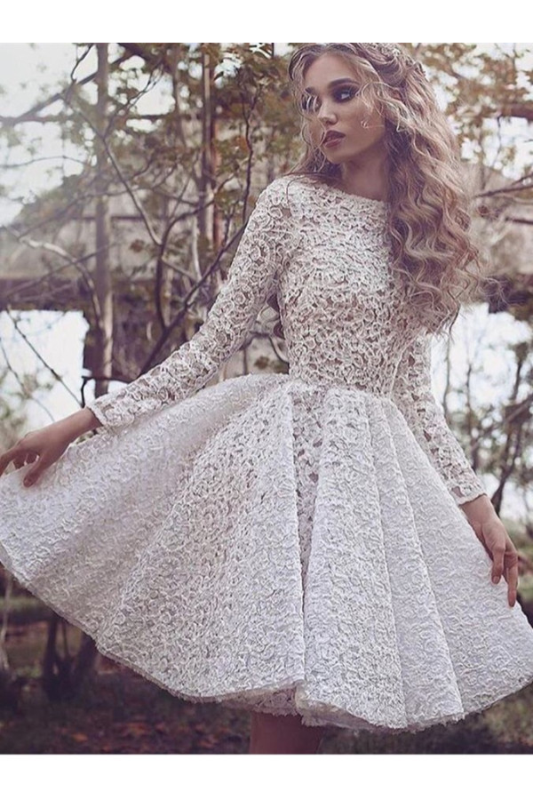 Long Sleeves Prom Dresses Cocktail Dresses Short Lace Cheap Knee Length Evening Dresses