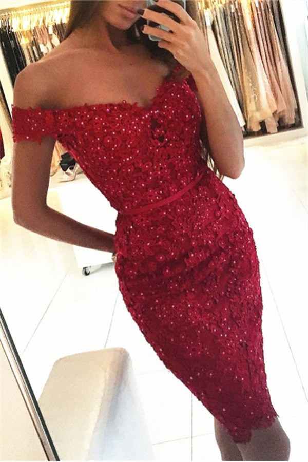 Beautiful Cocktail Dresses Short Red Lace Mermaid Evening Dresses Party Dresses