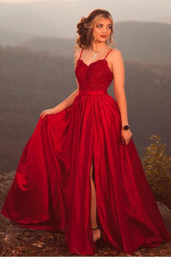 Rote Abendkleider Lang | Abiballkleider mit Spitze
