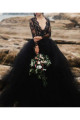 Schwarze Hochzeitskleider mit Ärmel | Spitze Brautkleid Online