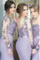 Purple Bridesmaid Dresses Long Sleeves Lace Chiffon Mermaid Dresses For Bridesmaids