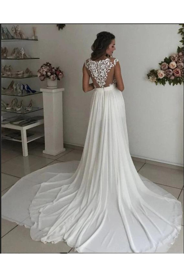 Simple wedding dress with lace | Chiffon summer wedding dresses cheap