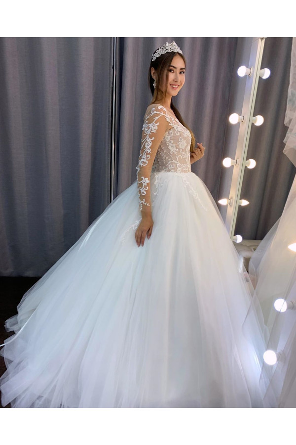 Elegante Brautkleider mit Ärmel | Hochzeitskleider Prinzessin Spitze
