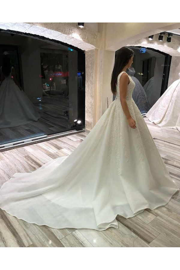 Designer wedding dress V neckline | Wedding dresses A line with lace
