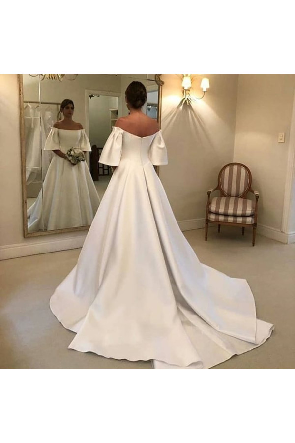 Schlichte Hochzeitskleider A linie | Brautkleid Mit Ärmel