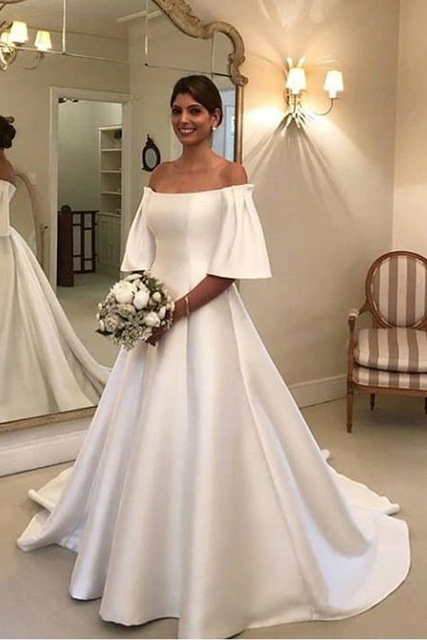 Schlichte Hochzeitskleider A linie | Brautkleid Mit Ärmel