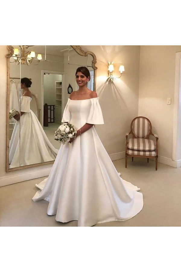 Schlichte Hochzeitskleider A linie | Brautkleid Mit Ärmel