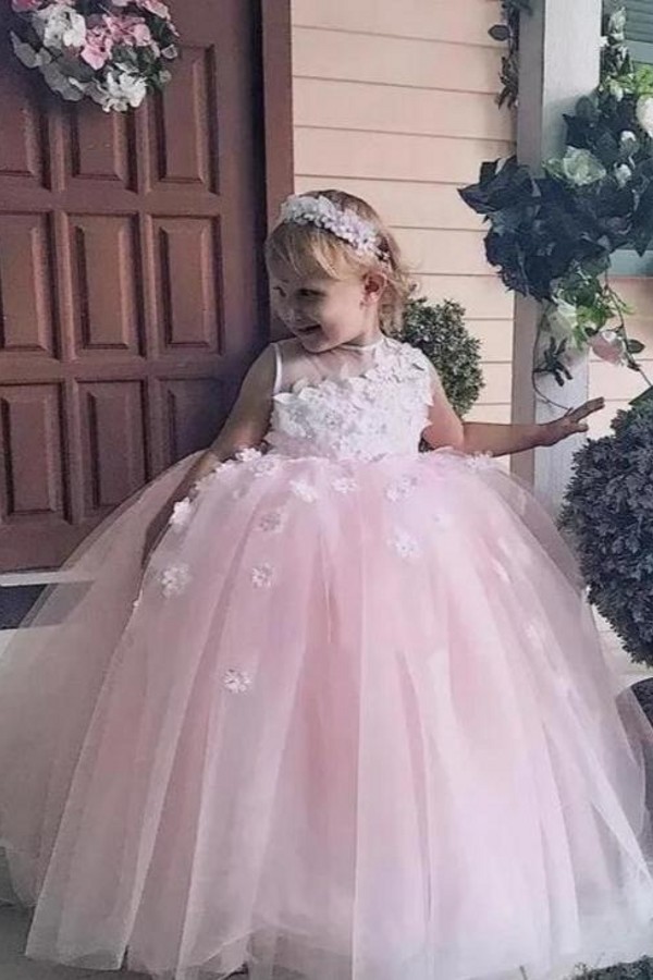 Blumenmädchenkleider für Kinder | Blumenmädchen Kleid Altrosa