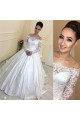 White Wedding Dresses With Long Sleeves Off Shoulder Satin Bridal Gowns Bridal With Lace