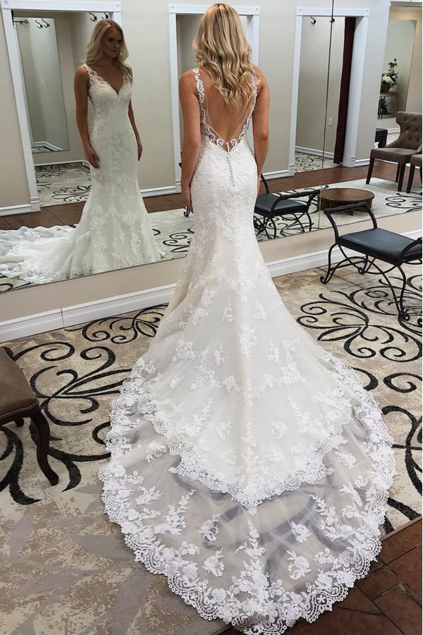 Designer wedding dress mermaid | Backless lace wedding dresses