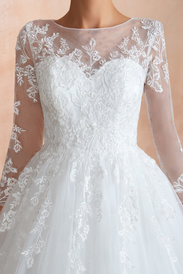 Hochzeitskleider mit Ärmel | Weiße Brautkleider Spitze A Linie